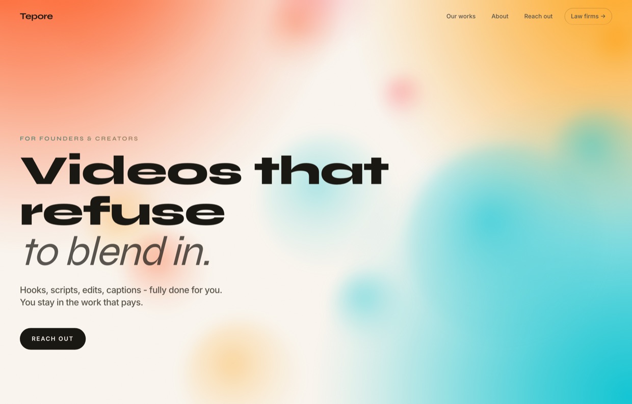 Tepore website with the headline Videos that refuse to blend in